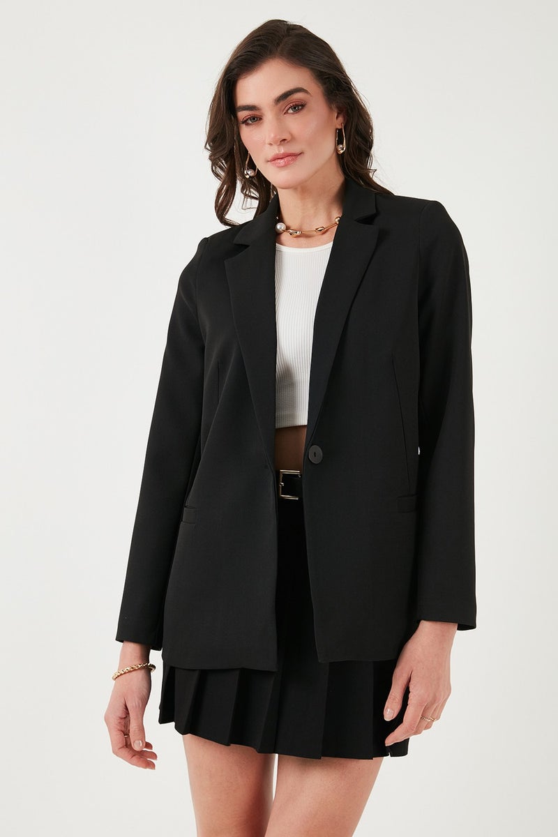 Lela Standard Fit Mono Collar Patterned Lining Detailed Blazer Women's Jacket6524003  - Image 5