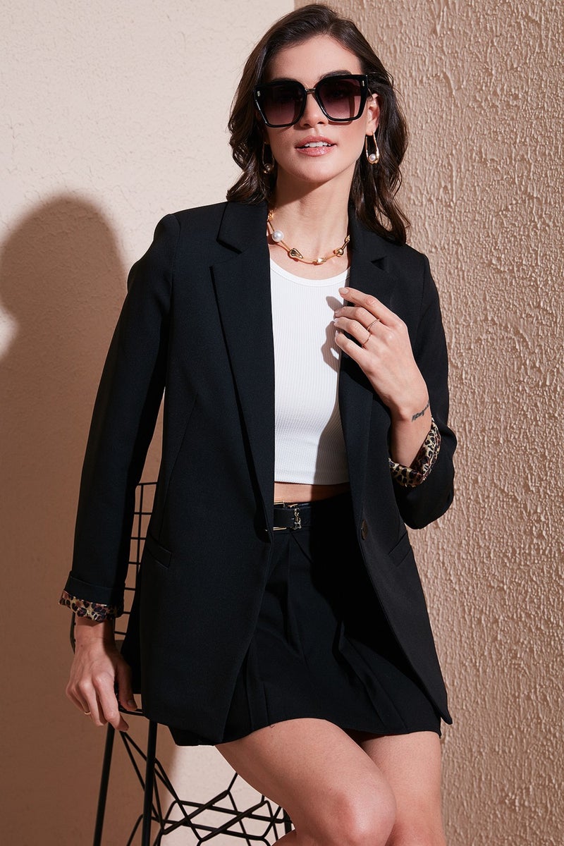 Lela Standard Fit Mono Collar Patterned Lining Detailed Blazer Women's Jacket6524003  - Image 1