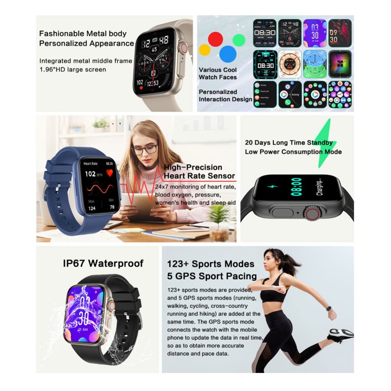 Smart Watch 1.96 Inch Retina Screen - IP67 Waterproof Fitness Tracker with 240x282 Resolution, All-Day Health Monitoring for Daily Life & Fitness Enthusiasts - Image 2