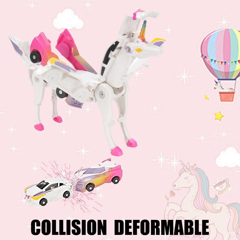 liluwushe Unicorn Collision Transforming Cars Toy, 2 in 1 Magnetic Cars Collision Transform into Unicorn Toy, for Boys Girls Age 3-12, Magnetic robo car Set |Party Gift for Birthday, Christmas(Pink) - Image 3