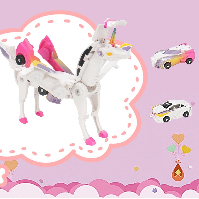 liluwushe Unicorn Collision Transforming Cars Toy, 2 in 1 Magnetic Cars Collision Transform into Unicorn Toy, for Boys Girls Age 3-12, Magnetic robo car Set |Party Gift for Birthday, Christmas(Pink) - Image 4
