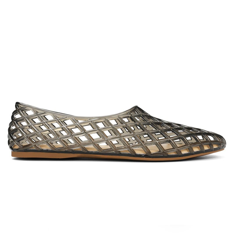 HEVA Women's Jelly Mesh Flats Breathable Clear Hollow Shoes Summer Beach Jellies Ballet Sandals(5 M US Grey) - Image 3