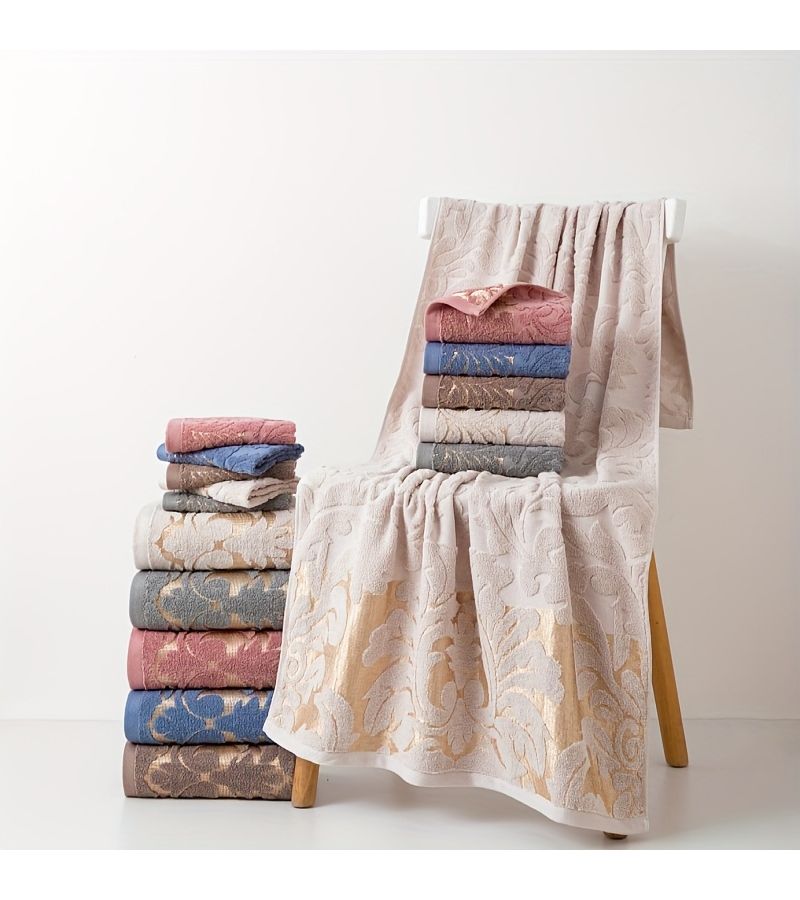 Pink 3pcs 100% Cotton Towel Set With Exquisite Embroidery and Luxurious Style - Image 1