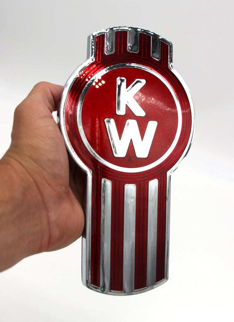 Kenworth Bug Hood Grille Logo Emblem Badge - Chrome Red Metal Flake Plastic - Image 1