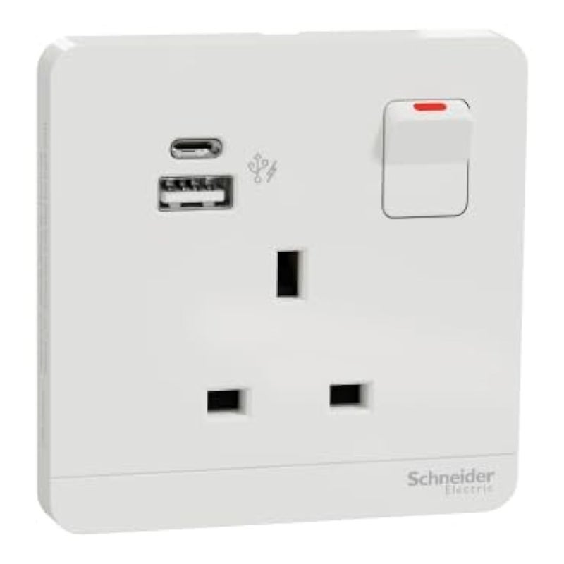 Schneider Electric AvatarOn 1 Gang Switched Socket with USB A+C - Image 1