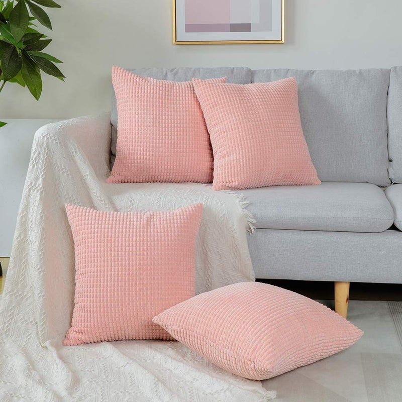 Otostar OTOSTAR Corduroy Decorative Throw Pillow Cover Pack of 4 Home Decor Soft Cushion Covers Square Pillowcase Decorations for Sofa Couch Office Bedroom Chair Car (Granules Pink  18''x18'') - Image 1