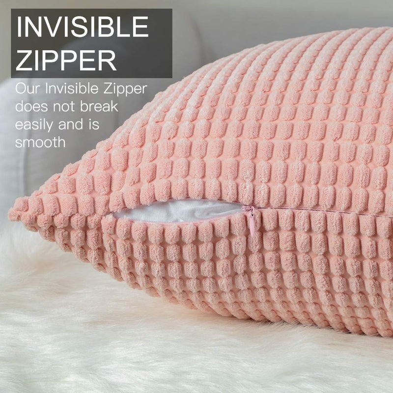 Otostar OTOSTAR Corduroy Decorative Throw Pillow Cover Pack of 4 Home Decor Soft Cushion Covers Square Pillowcase Decorations for Sofa Couch Office Bedroom Chair Car (Granules Pink  18''x18'') - Image 4