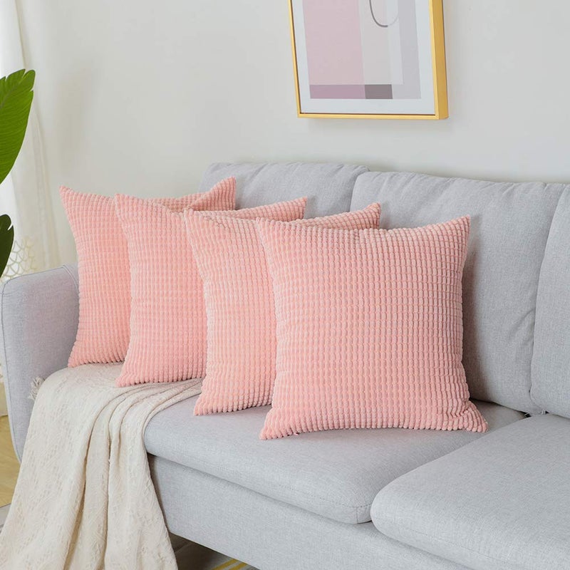 Otostar OTOSTAR Corduroy Decorative Throw Pillow Cover Pack of 4 Home Decor Soft Cushion Covers Square Pillowcase Decorations for Sofa Couch Office Bedroom Chair Car (Granules Pink  18''x18'') - Image 2