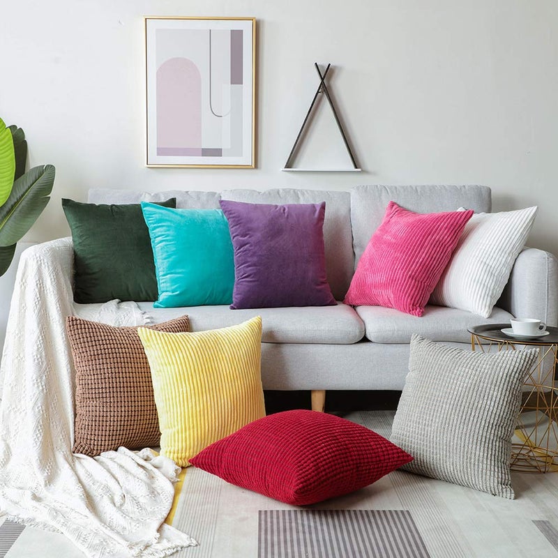 Otostar OTOSTAR Corduroy Decorative Throw Pillow Cover Pack of 4 Home Decor Soft Cushion Covers Square Pillowcase Decorations for Sofa Couch Office Bedroom Chair Car (Granules Pink  18''x18'') - Image 5