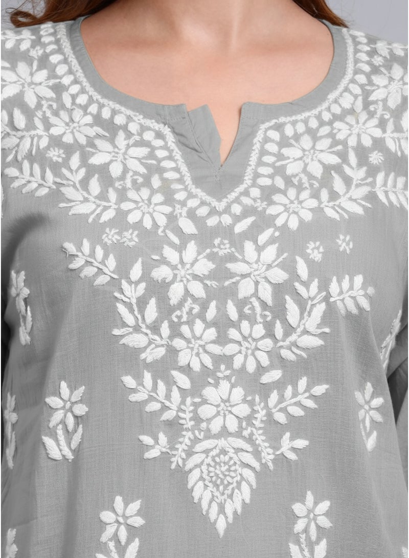 الايا كورتي قطن مطرز يدويًا بتطريز شيكانكاري نسائي - Image 3