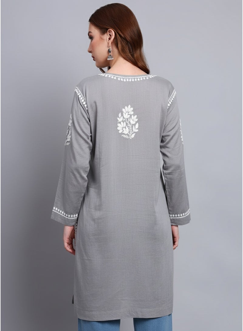 الايا كورتي قطن مطرز يدويًا بتطريز شيكانكاري نسائي - Image 2