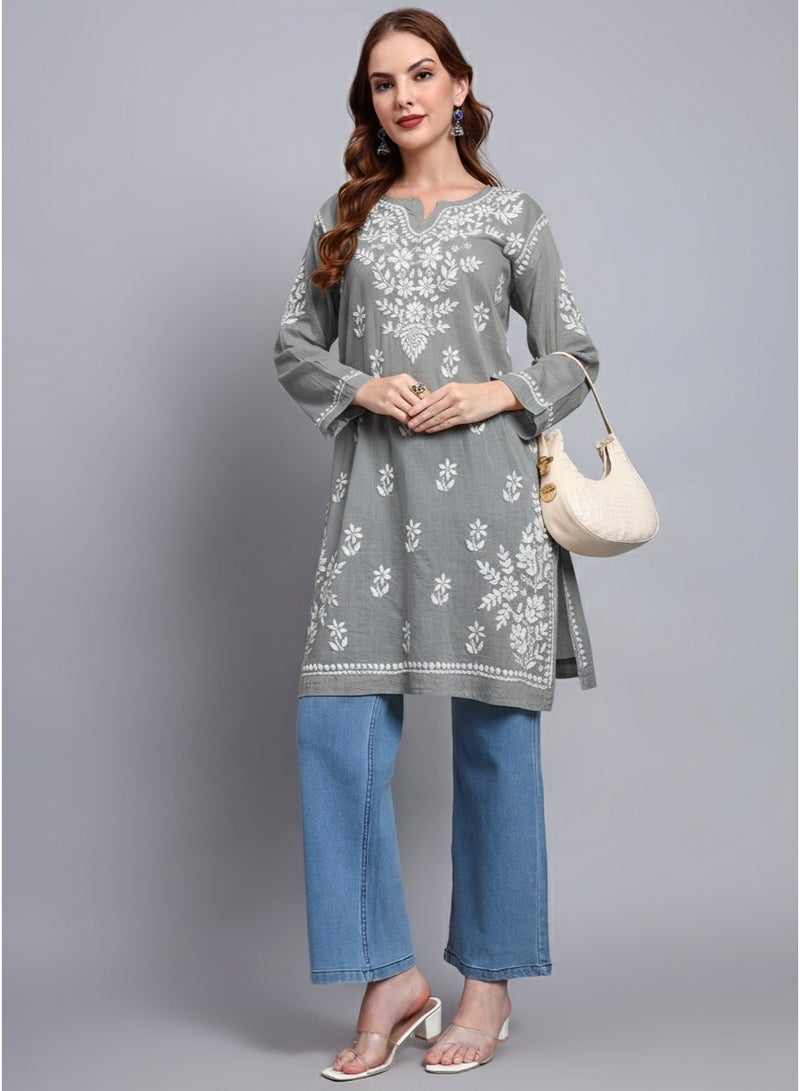 الايا كورتي قطن مطرز يدويًا بتطريز شيكانكاري نسائي - Image 4