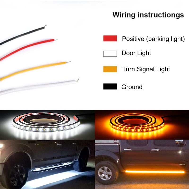 SOCAL-LED LIGHTING إضاءة LED لشاحنة SOCAL - أضواء لوح التشغيل LED DRL مع مفتاح جانبي متغير 60" (150 سم) 12 فولت مع إشارات انعطاف متتابعة، لونين كهرماني وأبيض، عبوة من 2 - Image 3