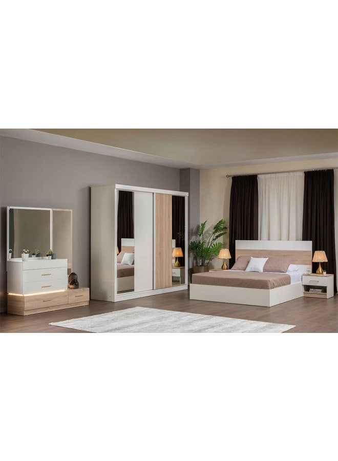 قباني فرنتشر غرفة نوم لوتس مع خزانة ملابس منزلقة من خشب إم دي إف متعدد الألوان - Image 1