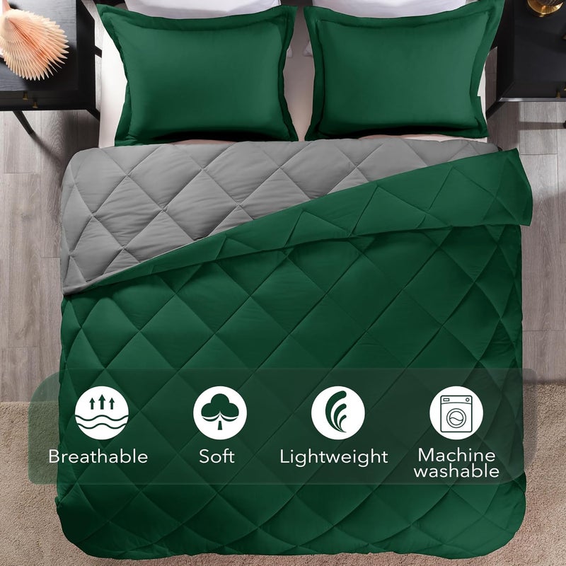 downluxe Lightweight Solid Comforter Set (King) with 2 Pillow Shams - 3-Piece Set - Blackish Green and Alloy Gray - Down Alternative Reversible Comforter - Image 5