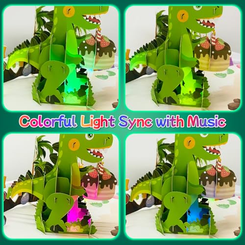 JUESMOS Dinosaur Musical Birthday Cards for Kids, Light and Music Happy Birthday Card with Envelope and Notecard, 3D Pop Up Dinosaur Cards, Birthday Gifts Card for Boys Girls Kids Son Grandson Him Her - Image 4