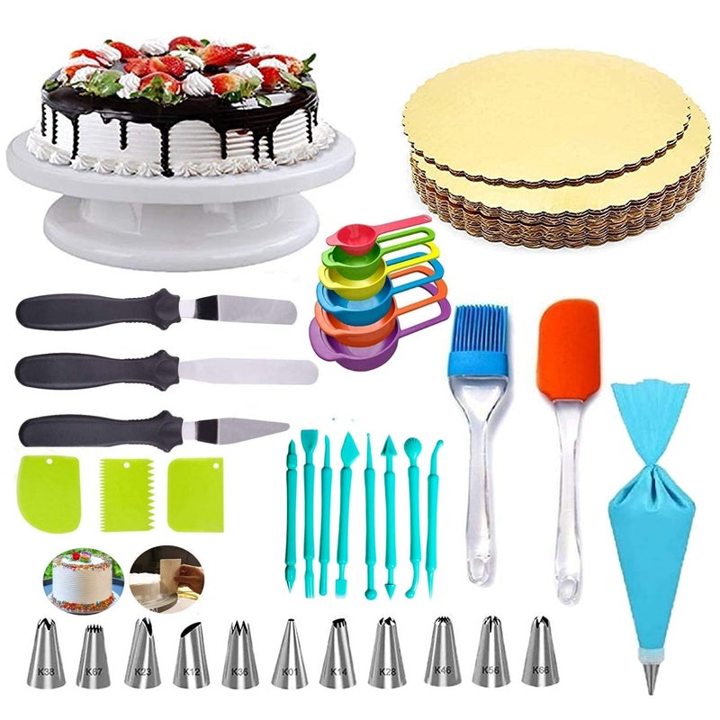 Greenstone Cake Turntable 12 PC Cake Decorating Nozzle 3ps Scrapers 8pc Fondant Tools Spatula and Pastry Brush Cake Board 5 Piece - Image 1