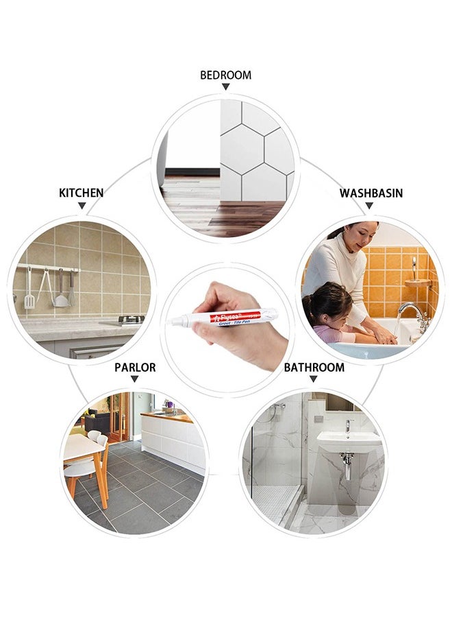 Grout Pen Restore Tile Grout Line Marker Pens 6 Pieces for Kitchen, Bathroom, Parlor, Bedroom, Shower, Balcony Wall and Floor (White)