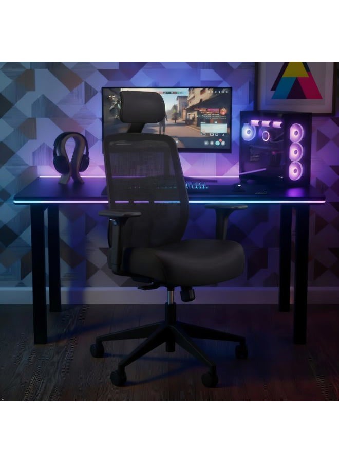 HON كرسي مكتب بديل مريح مع مسند رأس، ذراعين، عجلات، مقعد مبطن بالفوم، كرسي مكتب منزلي مريح، ذراعين قابلين للتعديل، ميل متزامن، انزلاق المقعد، أسود - Image 5