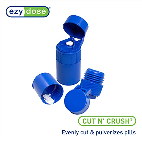 EZY DOSE 3 Compartment Pill Crusher, Cutter and Grinder, Daily Usage, Safely Cut Pills, Vitamins, Tablets, Accurate and Easy Cutting, Stainless Steel Blade, Removable Drinking Cup, Blue, BPA Free - Image 5