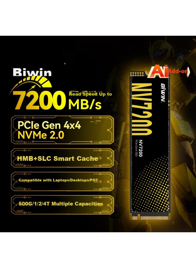 Biwin 1tb Ssd M.2 Interface Nv7200 Yangtze Memory Particles Pcie4.0 Read Speed 7200mb/s Compatible With Black Myth： Wukong - Image 1