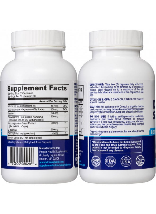 Dr. Maxwell Serotonin and Dopamine Supplements, Better Than Dopamine or Serotonin Support Only. Helps Maintain Normal Neurotransmitter Levels. Mucuna Pruriens, 5-HTP, 60 Capsules Women Men  - Image 2