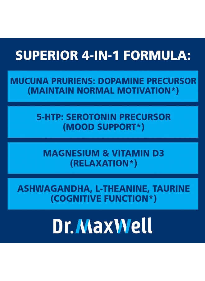 Dr. Maxwell Serotonin and Dopamine Supplements, Better Than Dopamine or Serotonin Support Only. Helps Maintain Normal Neurotransmitter Levels. Mucuna Pruriens, 5-HTP, 60 Capsules Women Men  - Image 4