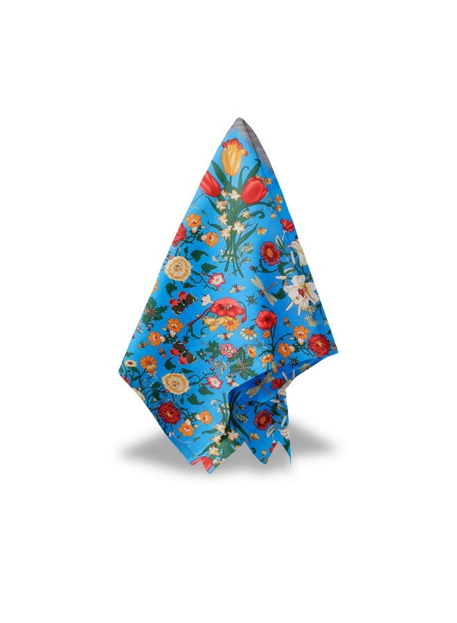 Threads & Yarn Scarf for Women Square Satin Silk Like Fashion Accessory Scarves Hijab Wraps Headscarf Size 90 x 90 cms (Floral_Multicolor_Blue) - Image 3