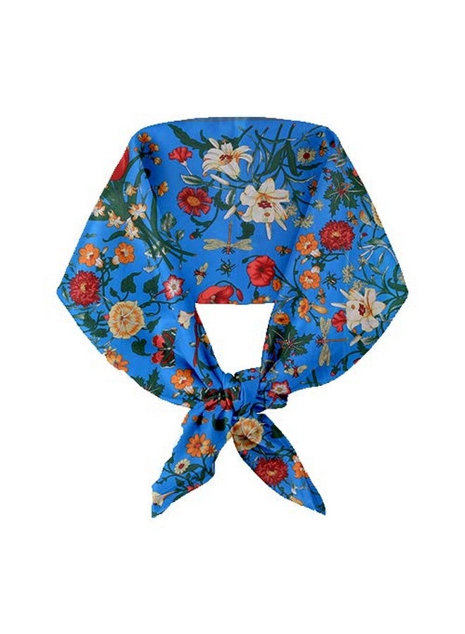 Threads & Yarn Scarf for Women Square Satin Silk Like Fashion Accessory Scarves Hijab Wraps Headscarf Size 90 x 90 cms (Floral_Multicolor_Blue) - Image 1