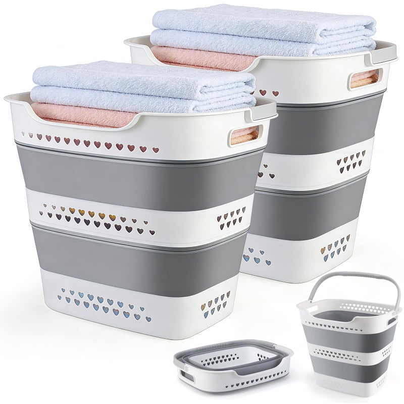 Alyster Collapsible Laundry Baskets Foldable Pop Up Laundry Hamper Plastic with Comfort Handles Folding Laundry Basket Space Saving Portable Dirty Clothes Hamper Storage Container/Organizer (Grey, 2 Packs) - Image 1