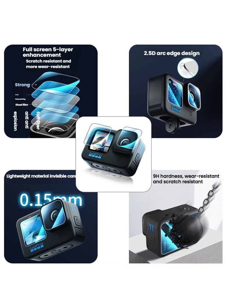 General For GoPro 12/11/10/9 Accessory Kit: Silicone Case + Battery Cover + 2 Sets of Tempered Film  - Image 2