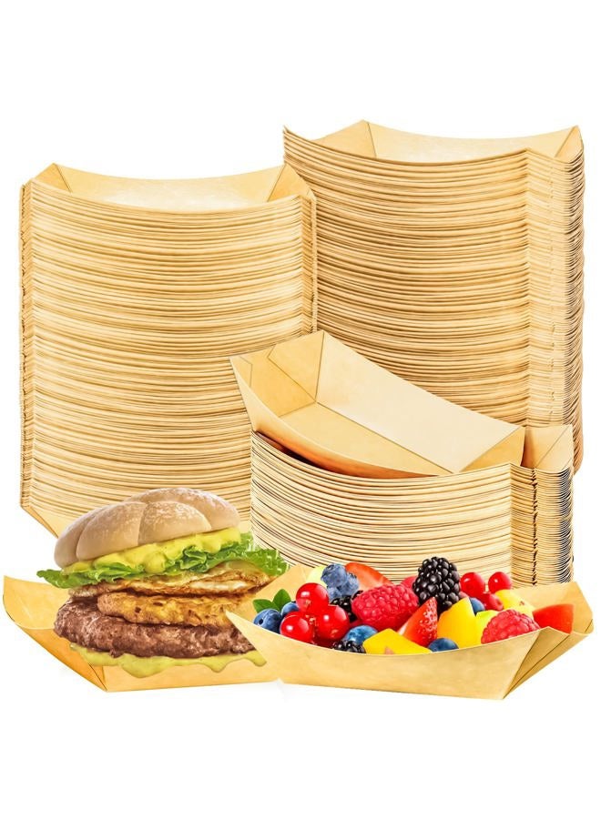 MotBach 120 Pcs Brown Kraft Paper Disposable Recyclable Eco-friendly Food Serving Boats Take Out Food Trays Party Supplies for Tacos, Nachos, Crawfish, French Fries - Image 1