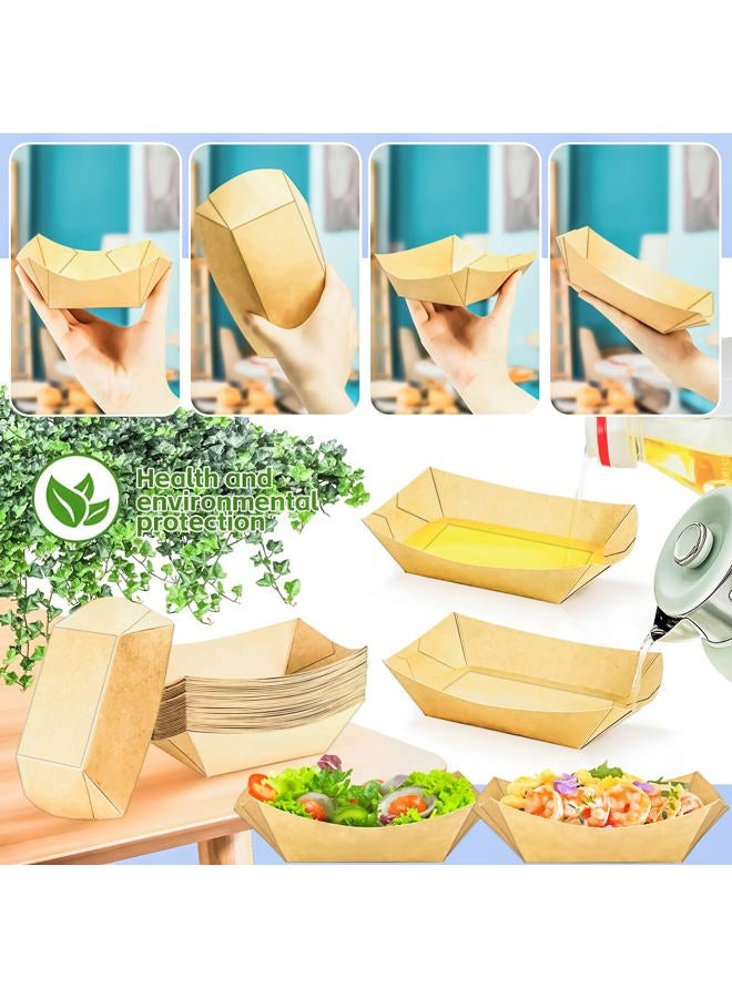 MotBach 120 Pcs Brown Kraft Paper Disposable Recyclable Eco-friendly Food Serving Boats Take Out Food Trays Party Supplies for Tacos, Nachos, Crawfish, French Fries - Image 3