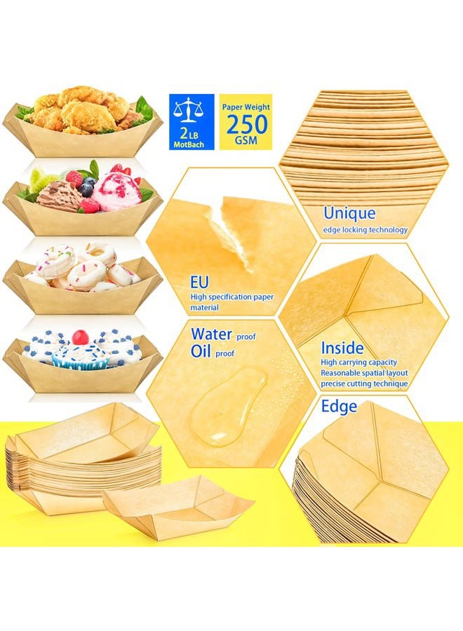 MotBach 120 Pcs Brown Kraft Paper Disposable Recyclable Eco-friendly Food Serving Boats Take Out Food Trays Party Supplies for Tacos, Nachos, Crawfish, French Fries - Image 4