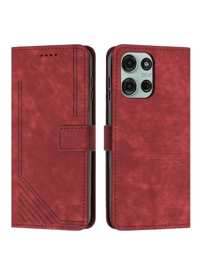 S-TOP Case For Motorola Moto G75 Skin Feel Stripe Pattern Leather Phone Case with Lanyard - Image 1