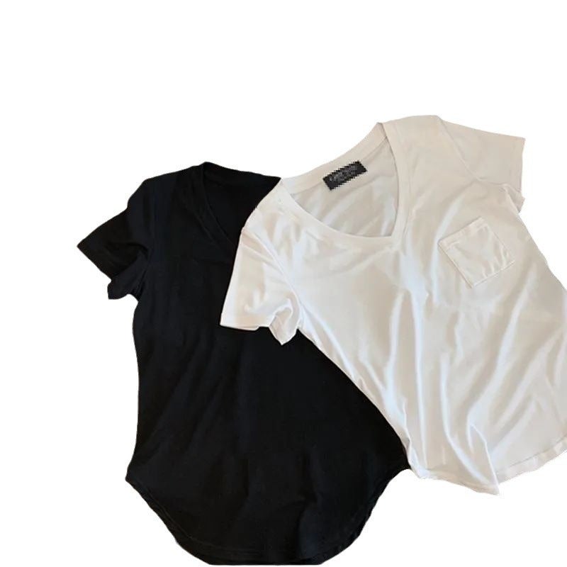 2024 Summer V-Neck Chiffon T-Shirt Women White