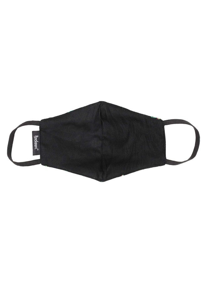 Anekaant 3-Ply Black & Multi Fluorescent Cotton Embroidered Fabric Fashion Mask - Image 5