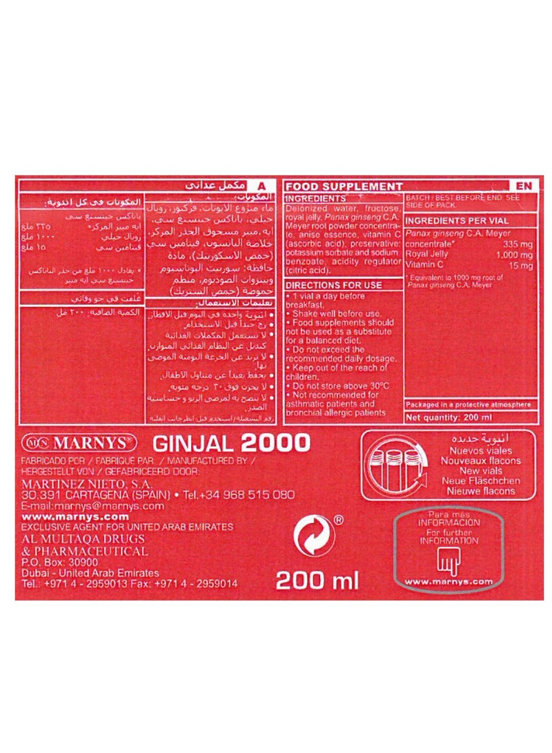 Marnys Ginjal 2000 - Royal Jelly - Korean Ginseng & Vitamin C - Energy - Immunity & Mental Focus Support - 20 Drinkable Vials - Image 4