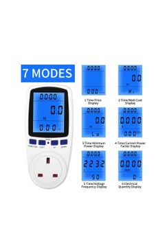 Excefore Power Meter Energy Monitor 240V/13A Watt Meter Plug UK, Power Meter Electricity Usage Monitor, With Backlight LCD Display and 7 Monitoring Modes for Home Hotel Blue Backlight  - Image 4