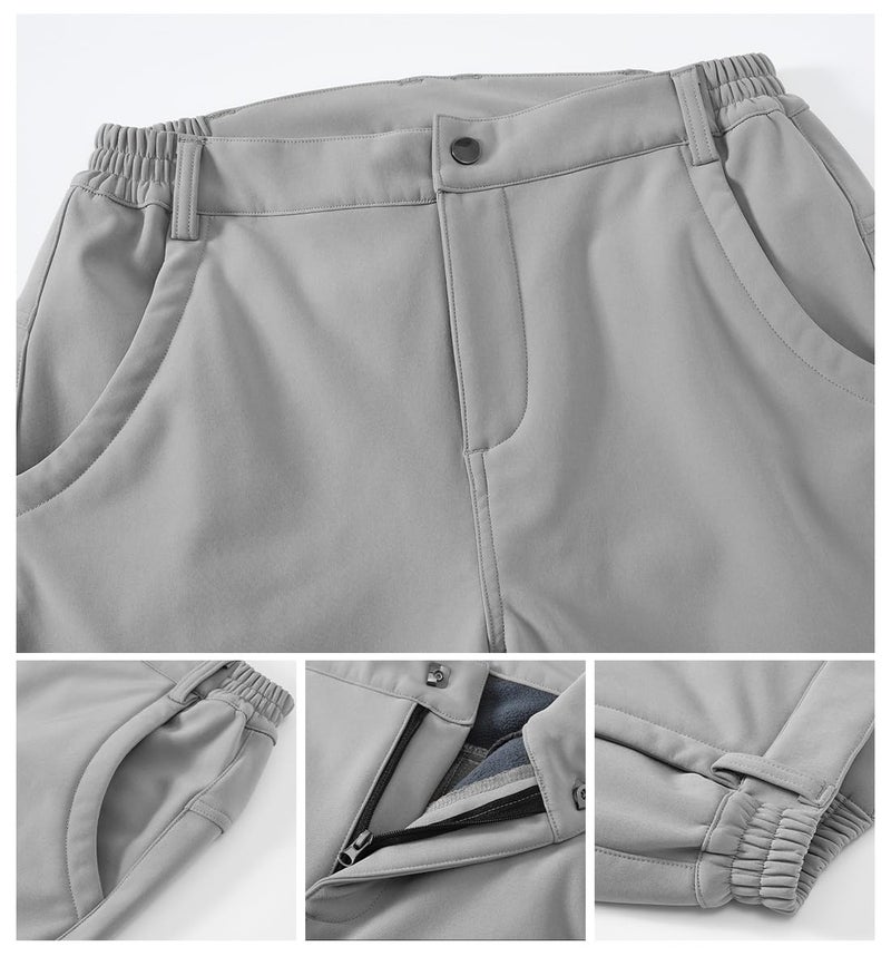 Gopune Women's Snow Ski Waterproof Softshell Snowboard Pants Outdoor Hiking Fleece Lined (Light Grey,S) - Image 4