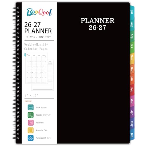 BooQool Planner 2026-2027 - Jul 2026 - Jun 2027, 9" x 11" Academic Planner, Weekly Monthly Planner 2026-2027, Twin-Wire Binding, Colorful Monthly Tabs, Enterprise - Image 1