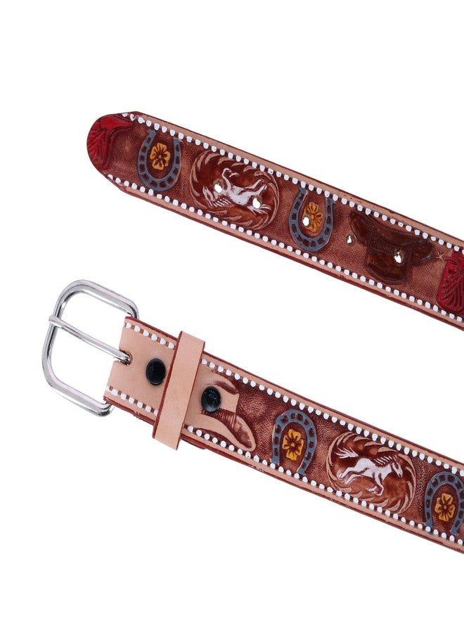 CTM Boys Cowboy Print Embossed Belt, 18, Tan - Image 2