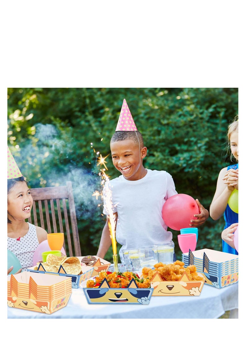 SYOSI 48Pcs Disposable Paper Food Trays, Eco Friendly Paper Food Trays, Cartoon Blue Dog Themed Birthday Party, Nacho Trays for Blue Dog Theme Birthday Party Baby Shower Supplies - Image 4