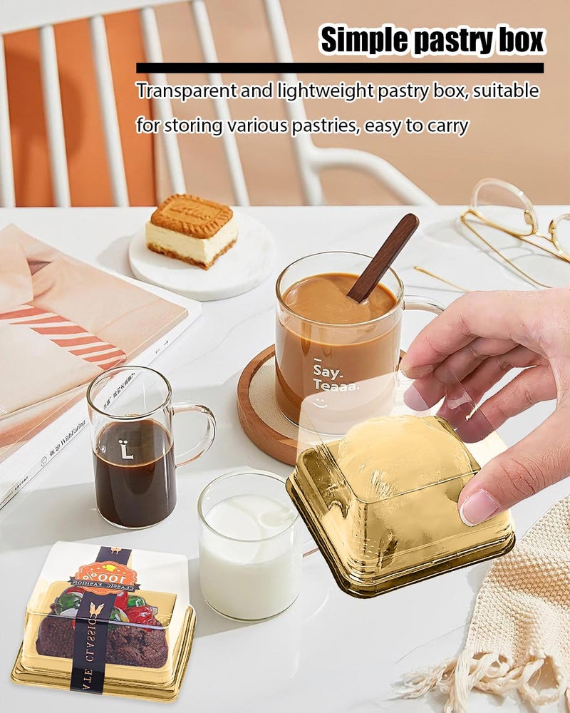 Wuqoioo Mini Cake Boxes, 100 Pack Desert Containers With Lids Mooncake Box Mini Dessert Containers For Cheese Pastry Dessert Mooncake (Gold) - Image 5