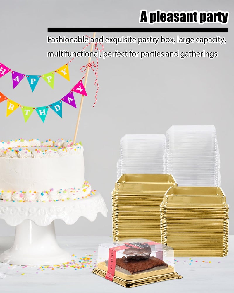 Wuqoioo Mini Cake Boxes, 100 Pack Desert Containers With Lids Mooncake Box Mini Dessert Containers For Cheese Pastry Dessert Mooncake (Gold) - Image 4