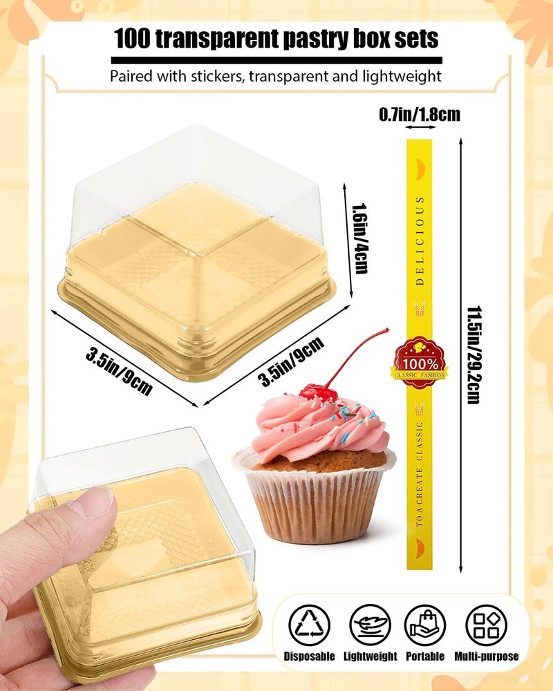 Wuqoioo Mini Cake Boxes, 100 Pack Desert Containers With Lids Mooncake Box Mini Dessert Containers For Cheese Pastry Dessert Mooncake (Gold) - Image 2