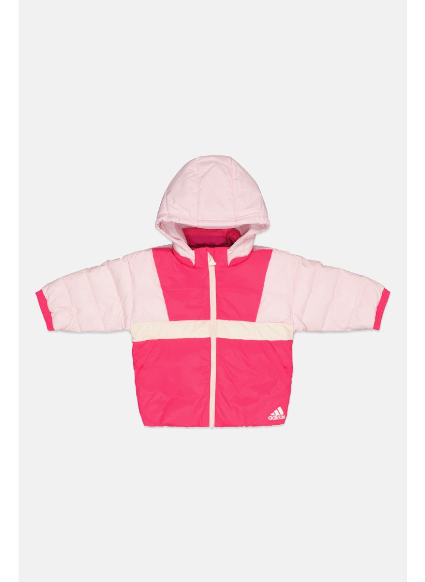 Adidas Toddlers Girl Colorblock Hooded Puffer Jacket, Light Pink/Neon Pink  - Image 1