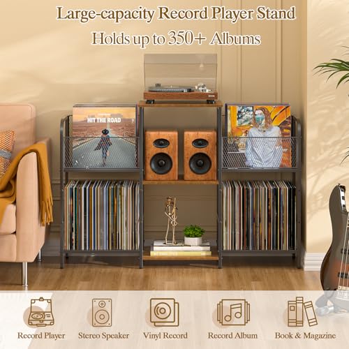 3IngSeagulls Record Player Stand with Vinyl Storage Record Storage for 350 Albums Tuntable Stand with Record Holder for Living Room Record Holder Vinyl Display Shelf - Image 3