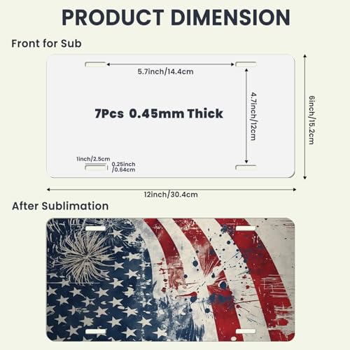AceSubli 7 Pcs Sublimation License Plate Blanks for Heat Transfer Vinyl, Pesonalized Picture Metal Sublimation Blanks, Aluminum Car Front License Plate Tags for Automotive Men Women Gift 0.45mm Thick - Image 2