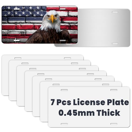 AceSubli 7 Pcs Sublimation License Plate Blanks for Heat Transfer Vinyl, Pesonalized Picture Metal Sublimation Blanks, Aluminum Car Front License Plate Tags for Automotive Men Women Gift 0.45mm Thick - Image 1
